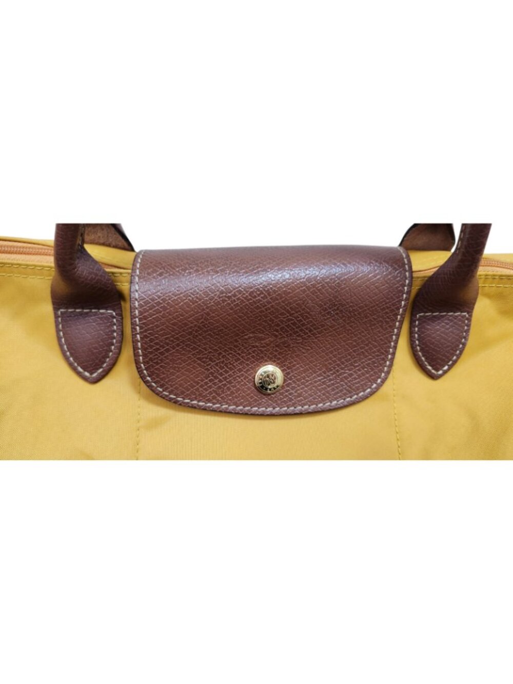 Longchamp Le Pliage Medium Tote Yellow Nylon Leather Handle Foldable Bag Authent - Picture 3 of 14